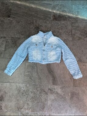 VENUS Light Blue Textured Cropped Jean Jacket